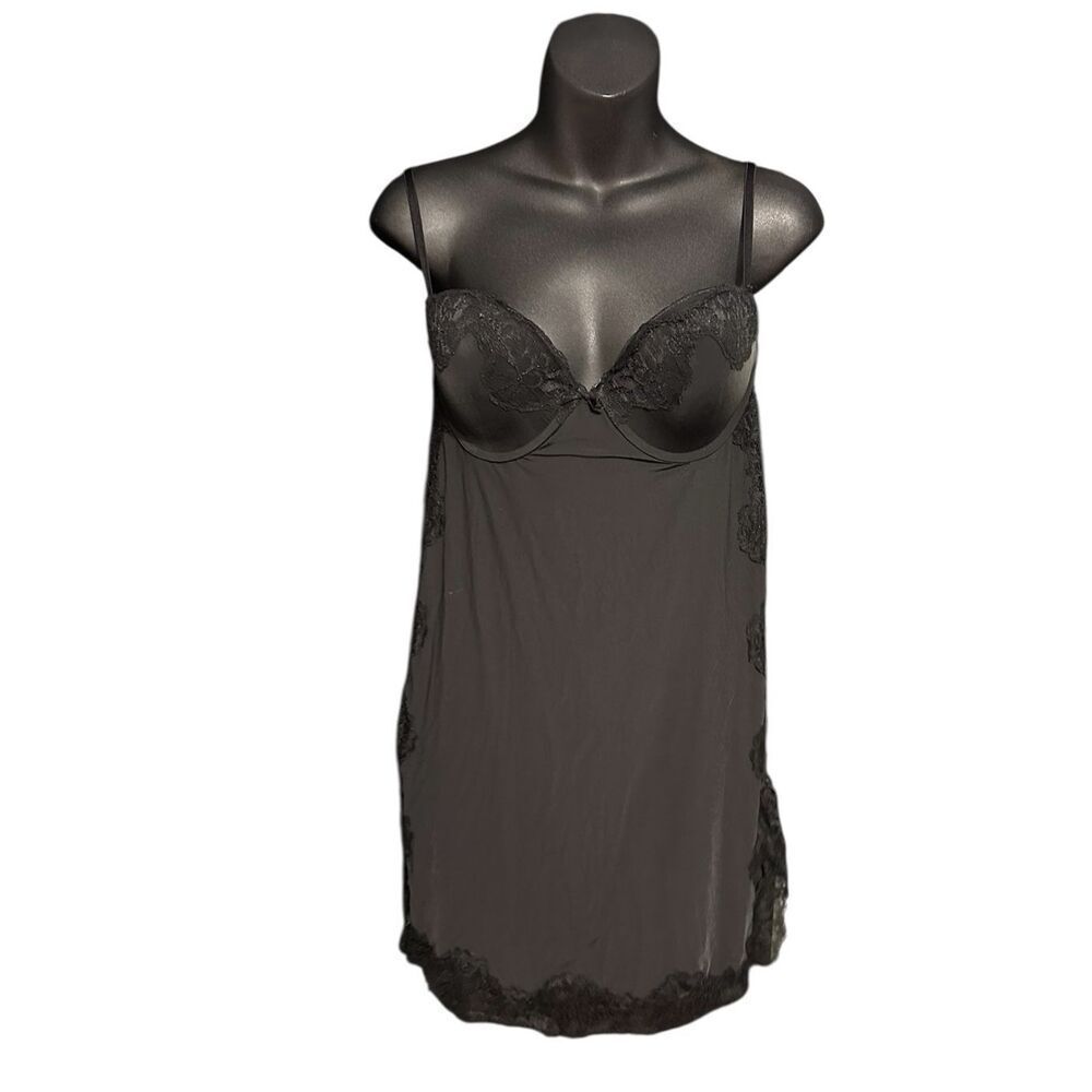 Beautiful Victorias Secret Black Lace dress Chemise Night Gown - size 36C Black